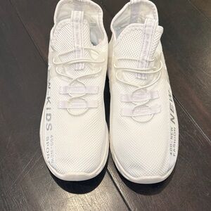 White Slip-On Athletic Sneakers with Side Text